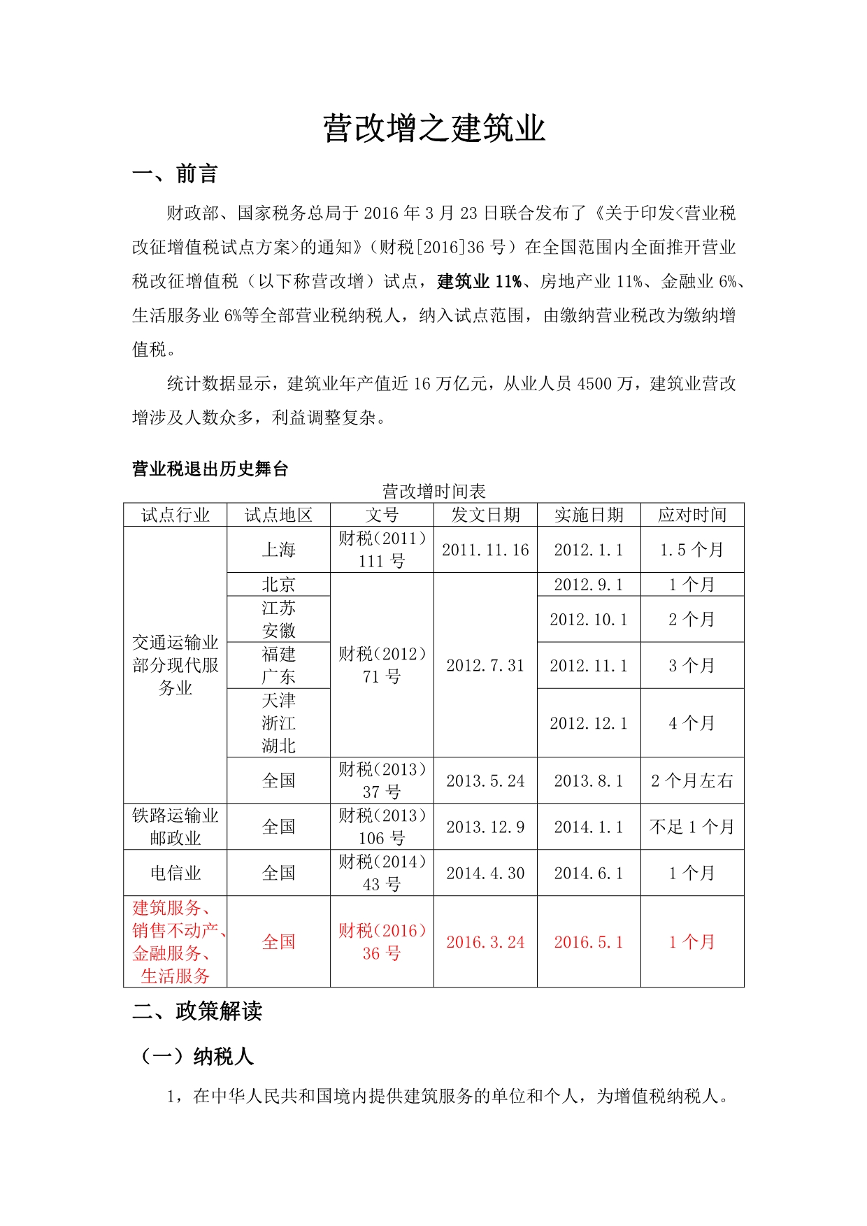 建筑营改增最新政策解读及其影响分析